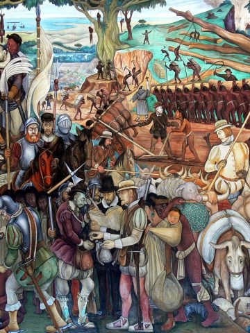 Diego Rivera - Mural of exploitation of Mexico by Spanish conquistadors, Palacio Nacional, Mexico City